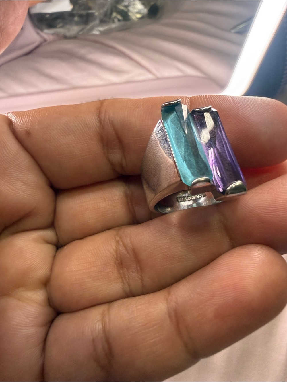 vintage RS Covenant cocktail ring. Blue & Purple Baguette Cocktail Ring
